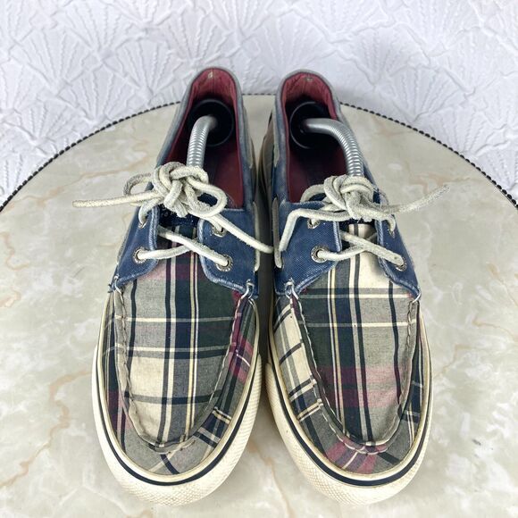 Sperry Shoes Womens 7.5 Blue Plaid Bahama II Kick Back Nautical Slip On Loafers - Picture 4 of 12